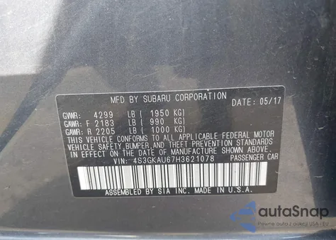 2017 Subaru Impreza 2.0I Limited from USA, damaged, VIN 4S3GKAU67H3621078